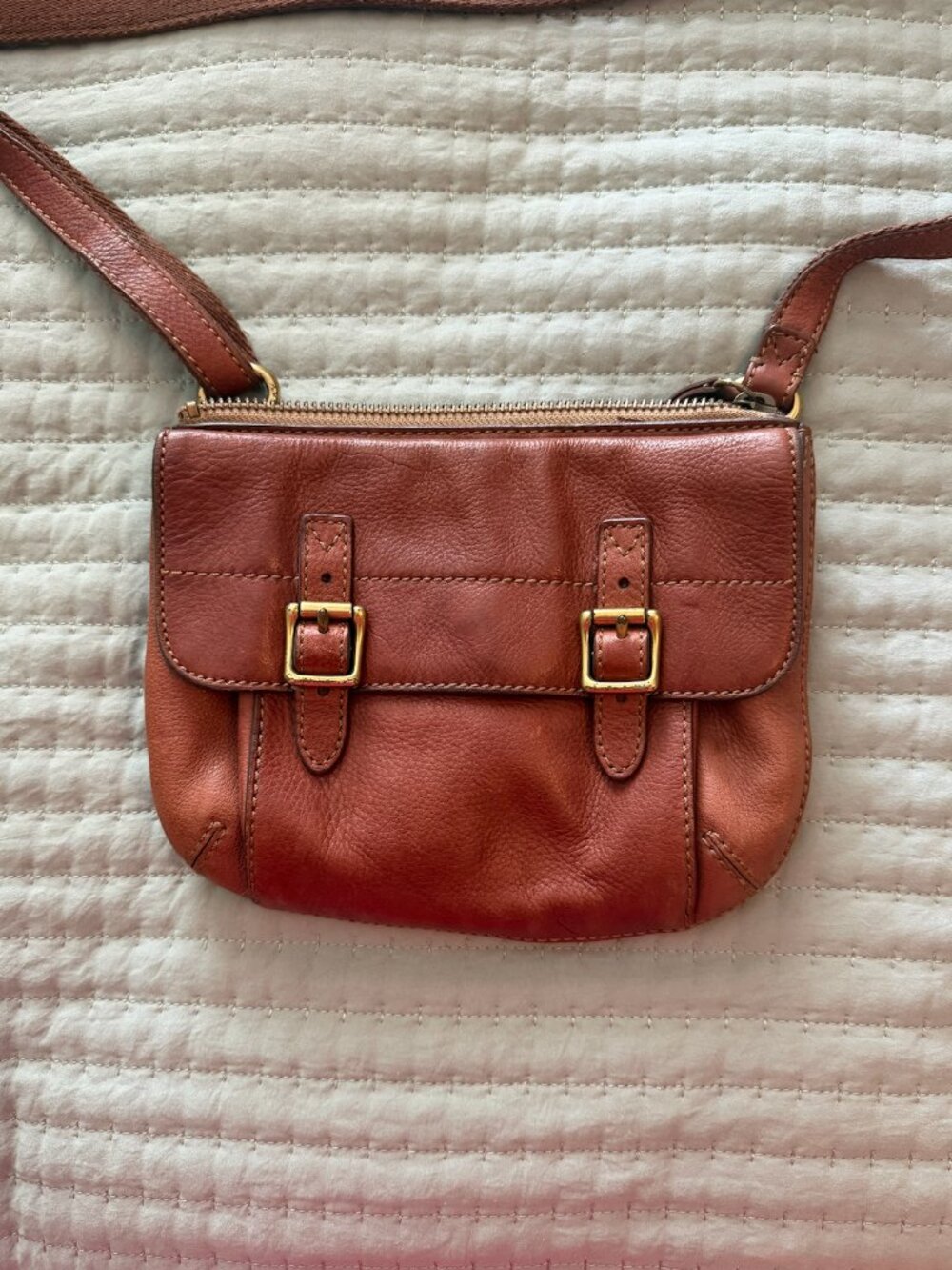 Fossil Brown Leather Crossbody Satchel Bag - Picture 2 of 4